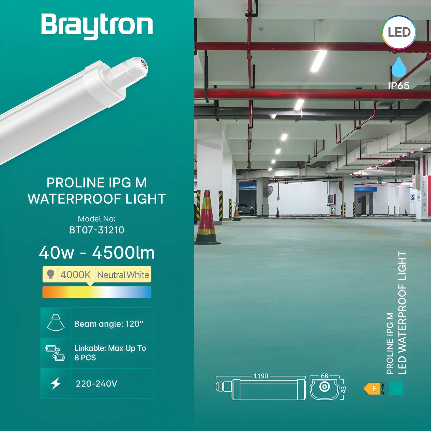 Braytron Proline Ipg M 40W 4000K Ip65 Led Vodotijesna Svjetiljka