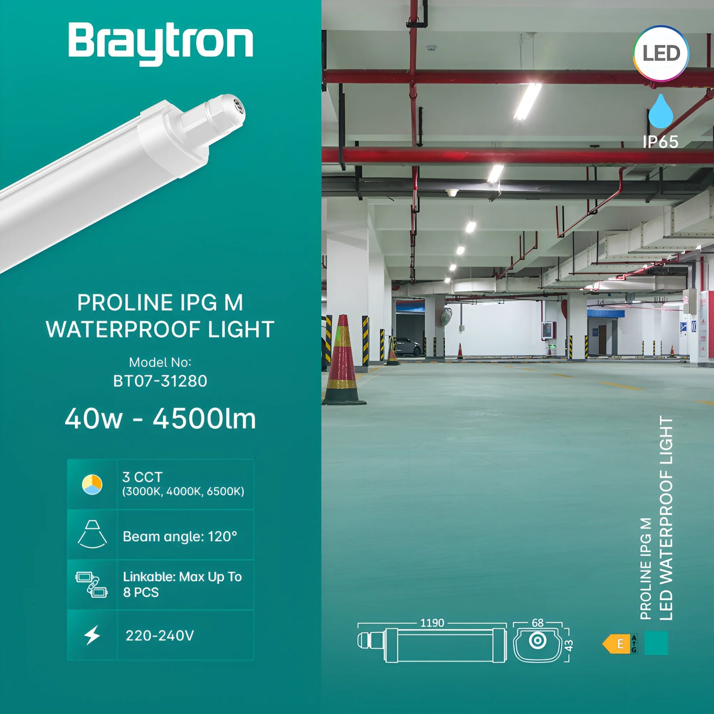 Braytron Proline Ipg M 40W 3U1 Ip65 Led Vodotijesna Svjetiljka