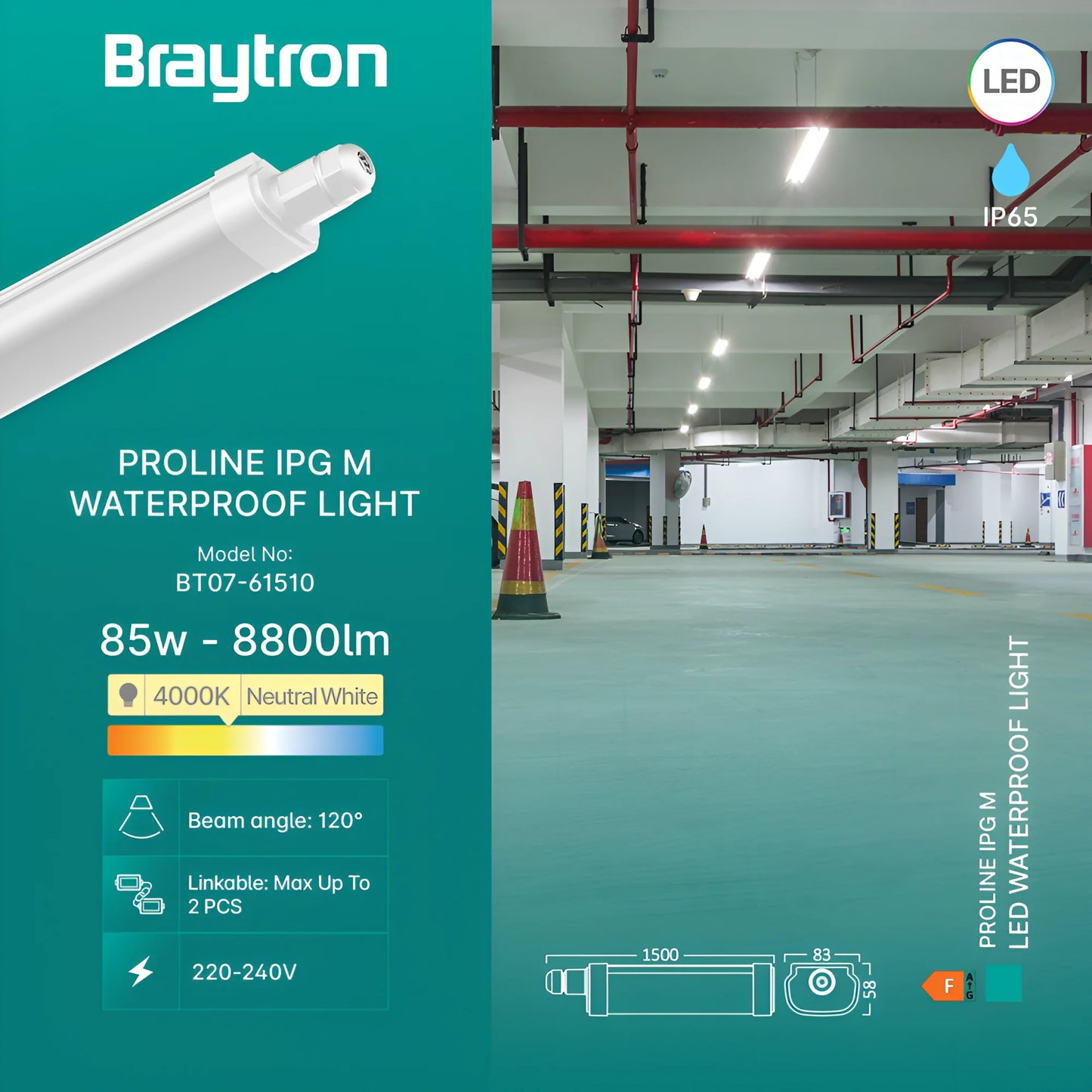 Braytron Proline Ipg B 85W 4000K Ip65 Led Vodotijesna Svjetiljka