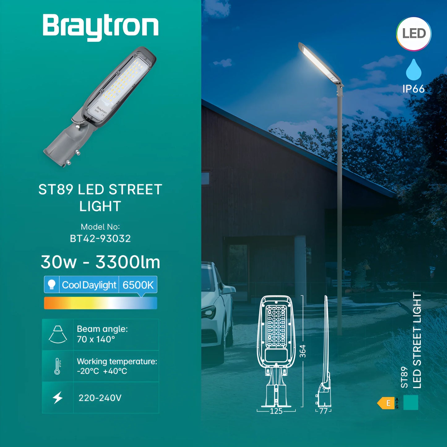 Braytron St89 30W Siva 6500K Ip66 Led Ulicna Svjetiljka
