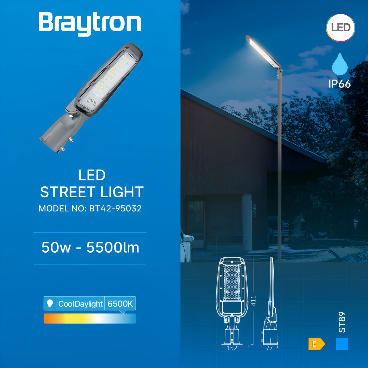 Braytron St89 50W Siva 6500K Ip66 Led Ulicna Svjetiljka