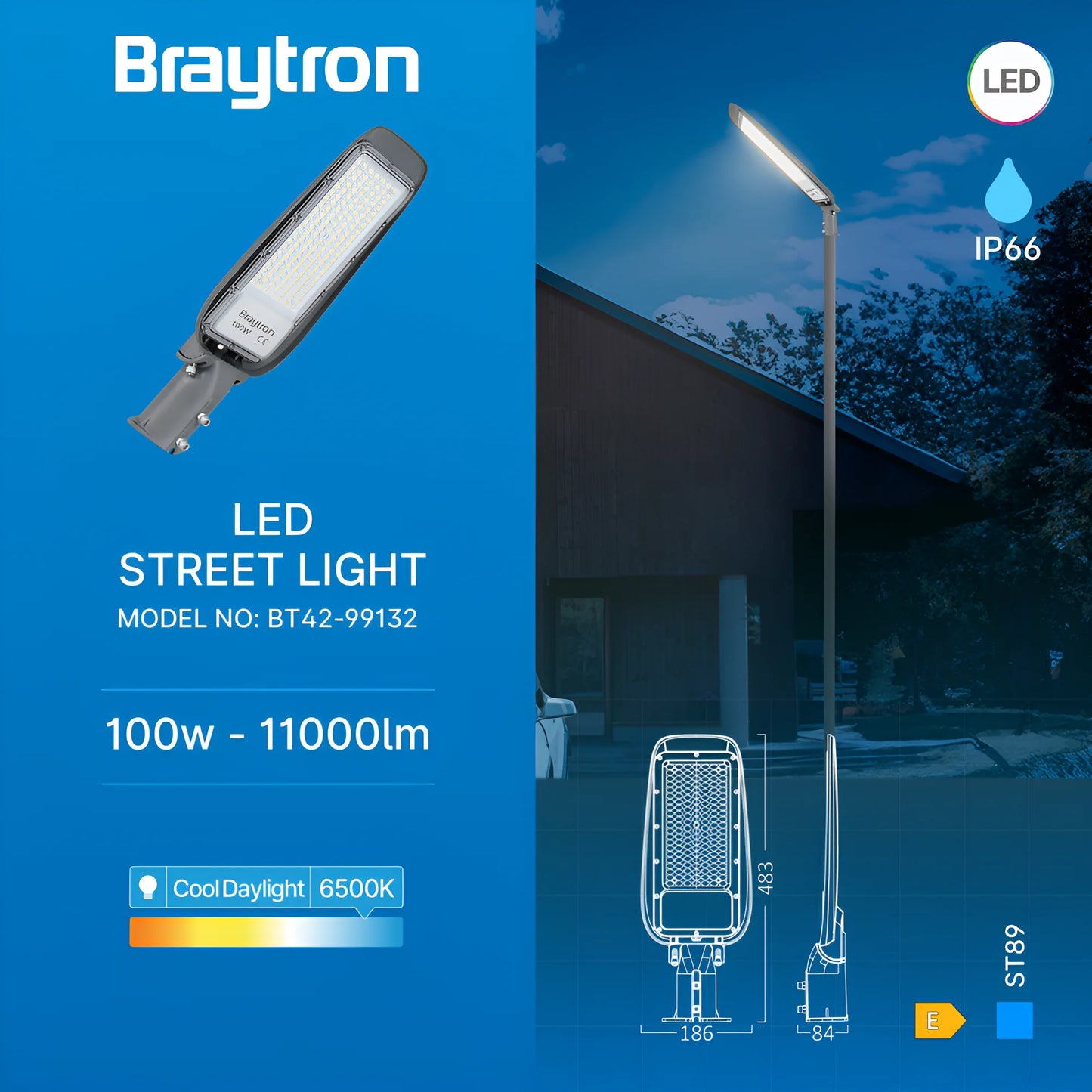 Braytron St89 100W Siva 6500K Ip66 Led Ulicna Svjetiljka
