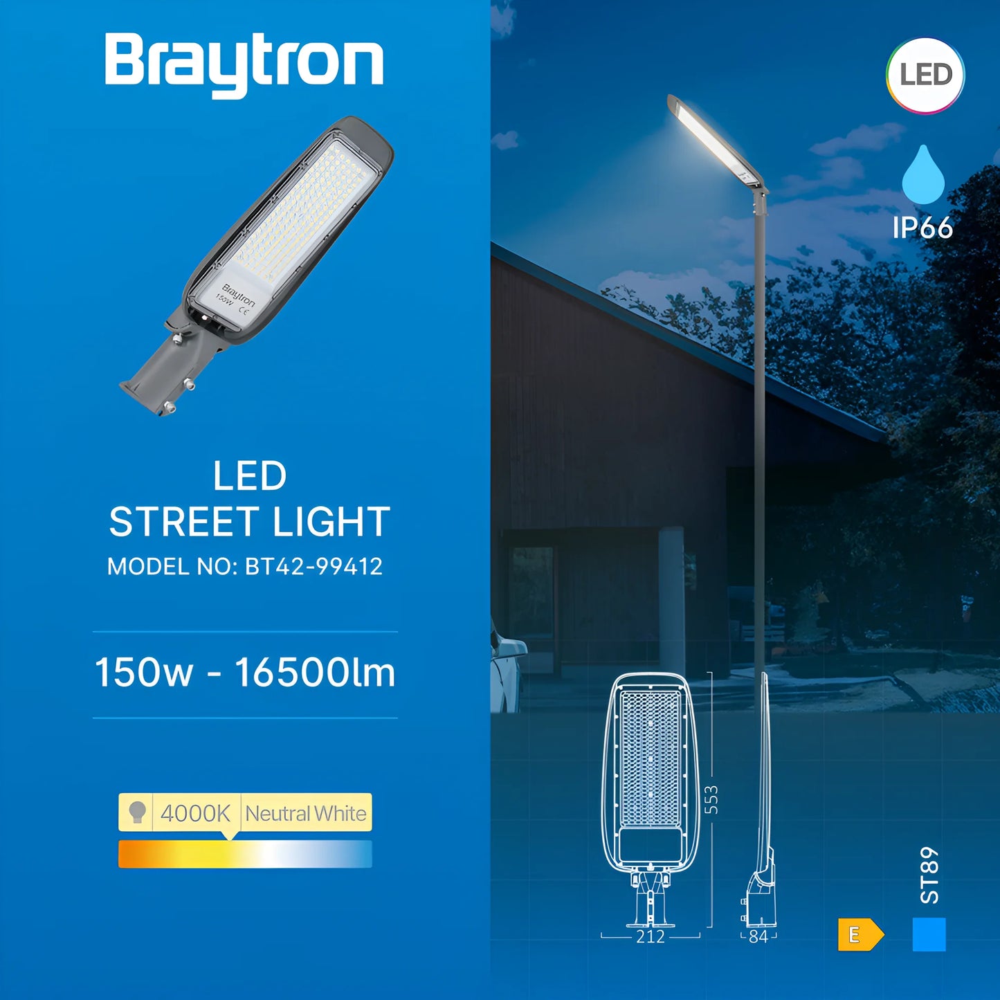 Braytron St89 150W Siva 4000K Ip66 Led Ulicna Svjetiljka