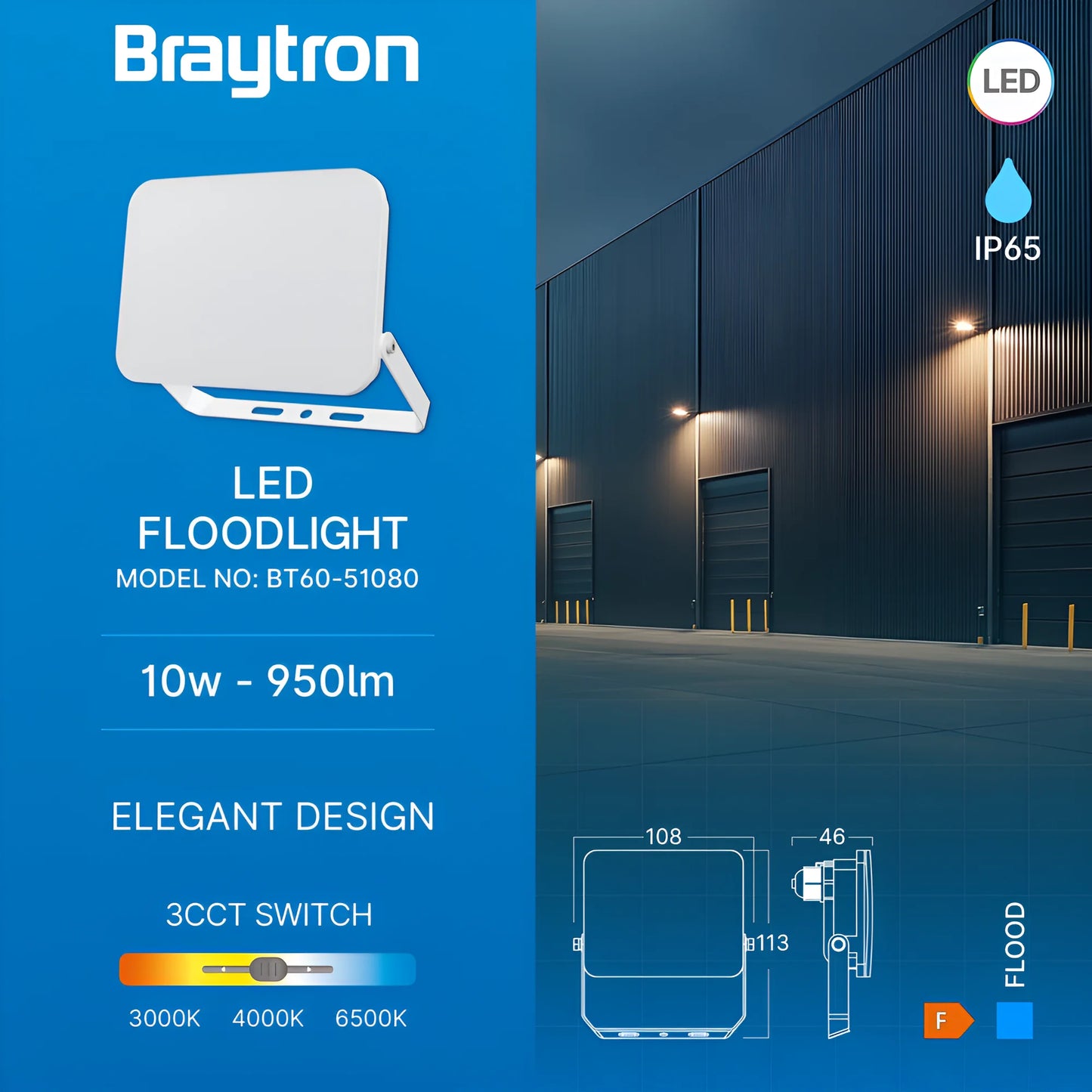 Braytron Flood Wf 10W Bijeli 3U1 Ip65 Led Reflektor