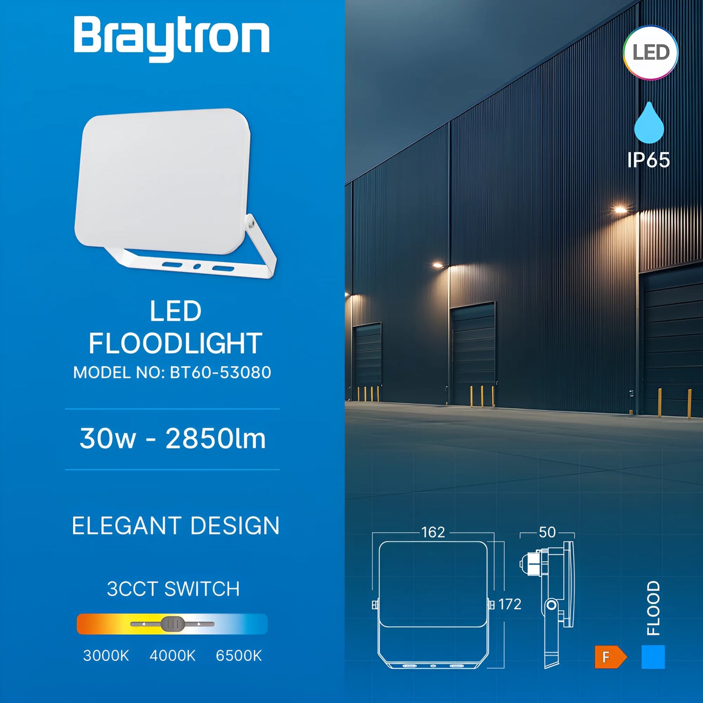 Braytron Flood Wf 30W Bijeli 3U1 Ip65 Led Reflektor