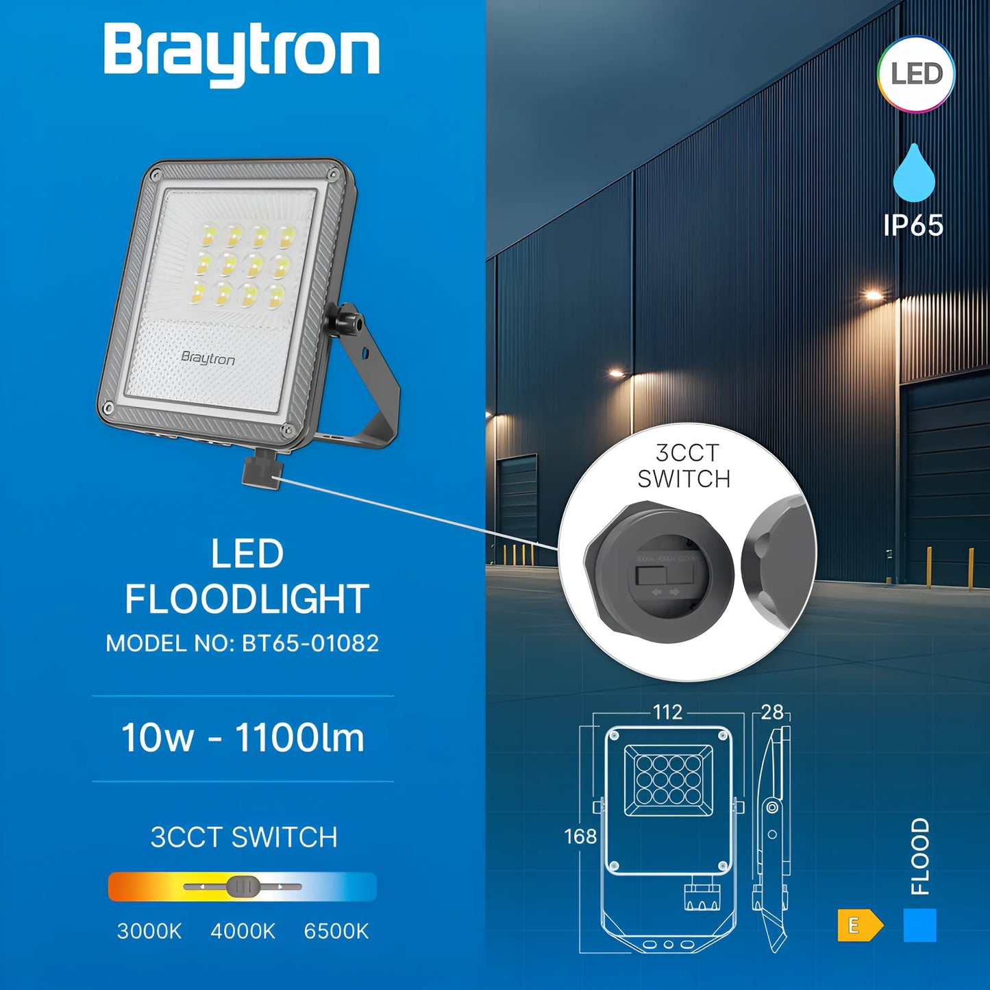 Braytron Flood Pf 10W Sivi 3U1 Ip65 Led Reflektor