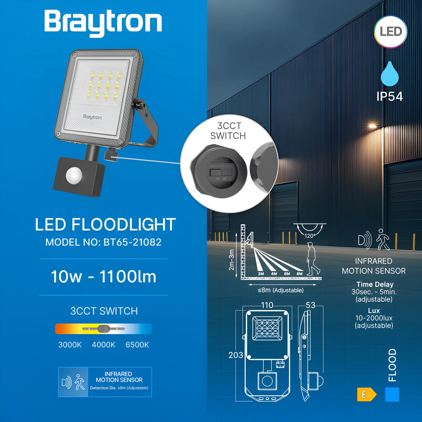 Braytron Flood Pf 10W Sivi 3U1 Sns Ip65 Led Reflektor