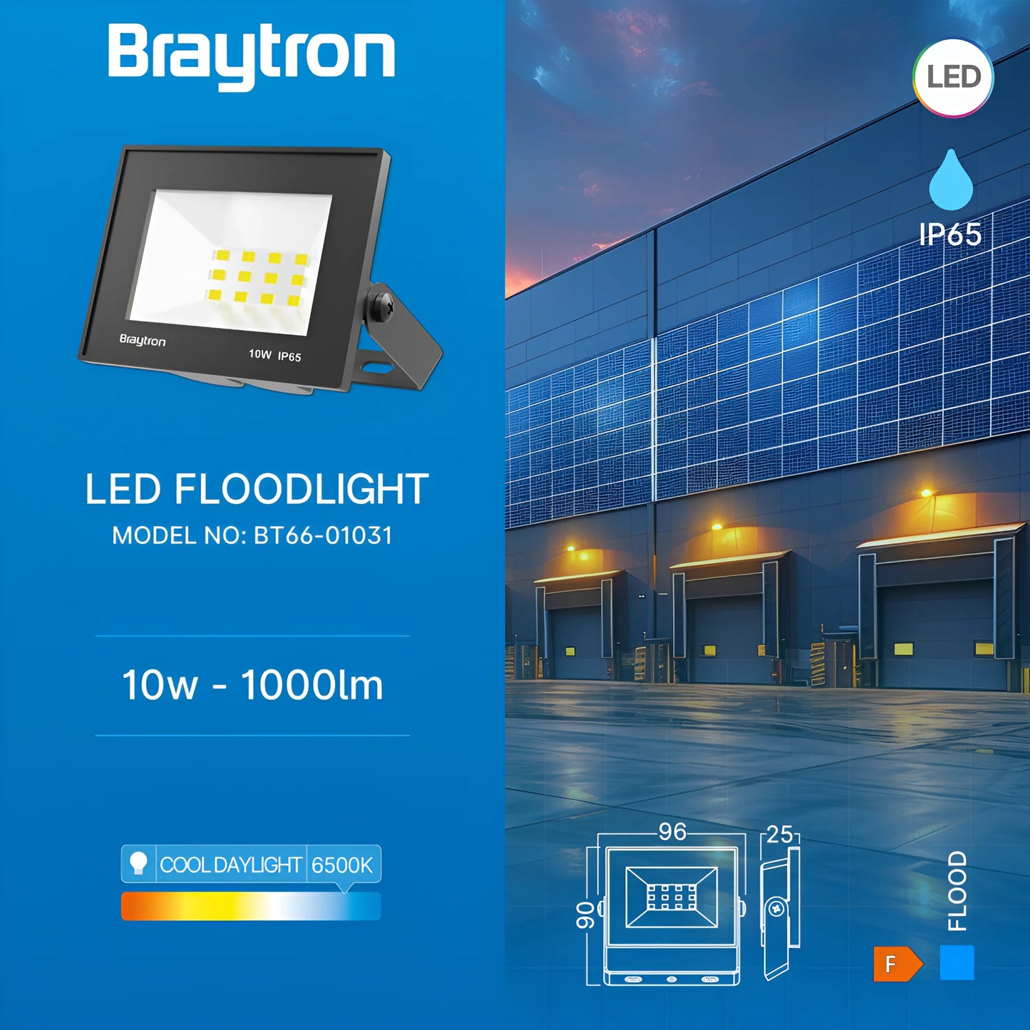 Braytron Flood Cf 10W Crna 6500K Ip65 Led Reflektor
