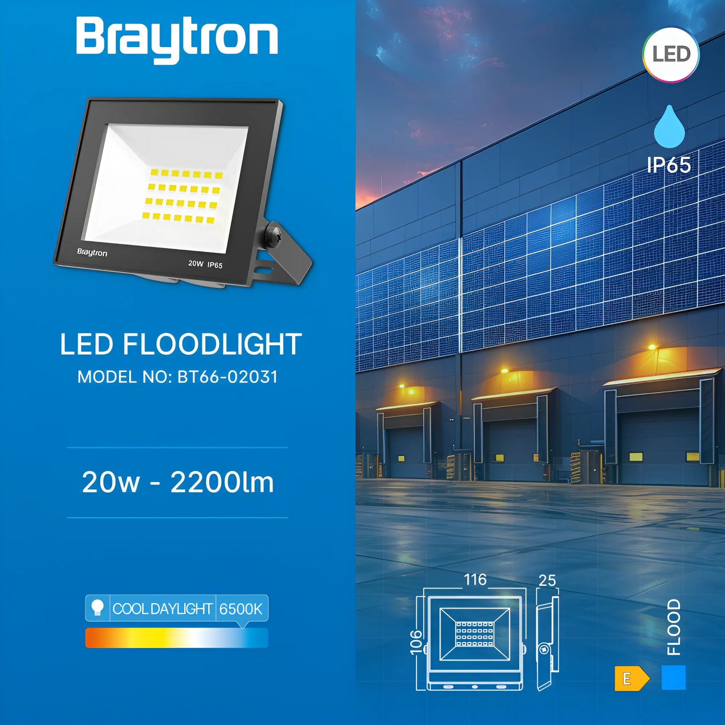 Braytron Flood Cf 20W Crna 6500K Ip65 Led Reflektor