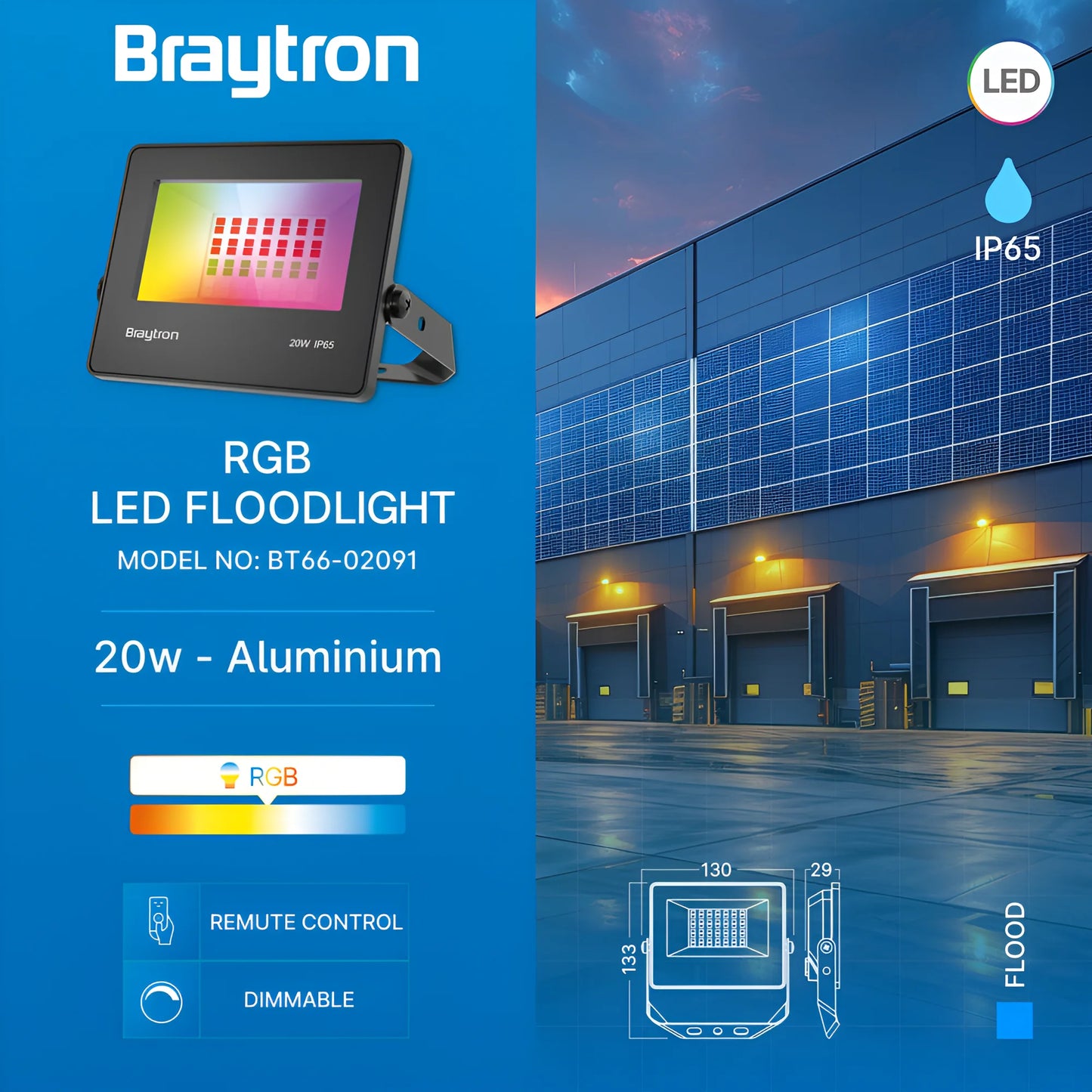 Braytron Flood Cf 20W Crna Rgb Ip65 Led Reflektor