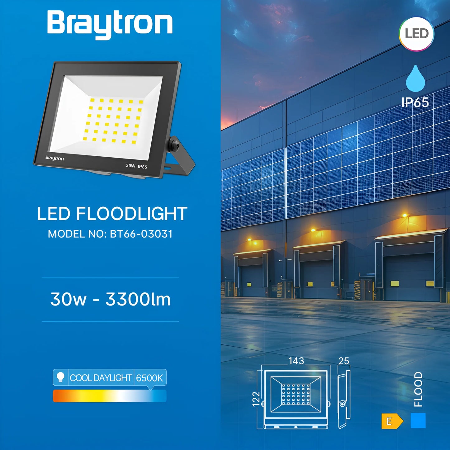 Braytron Flood Cf 30W Crna 6500K Ip65 Led Reflektor