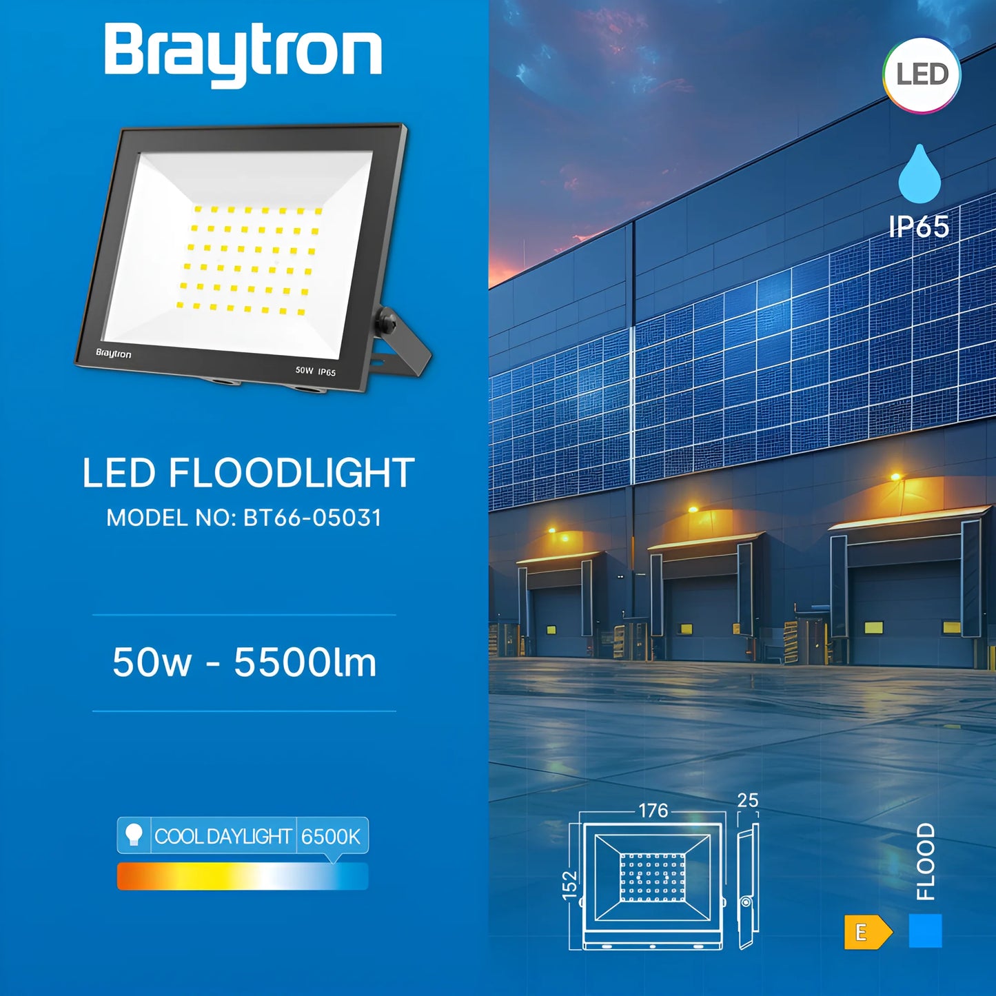 Braytron Flood Cf 50W Crna 6500K Ip65 Led Reflektor