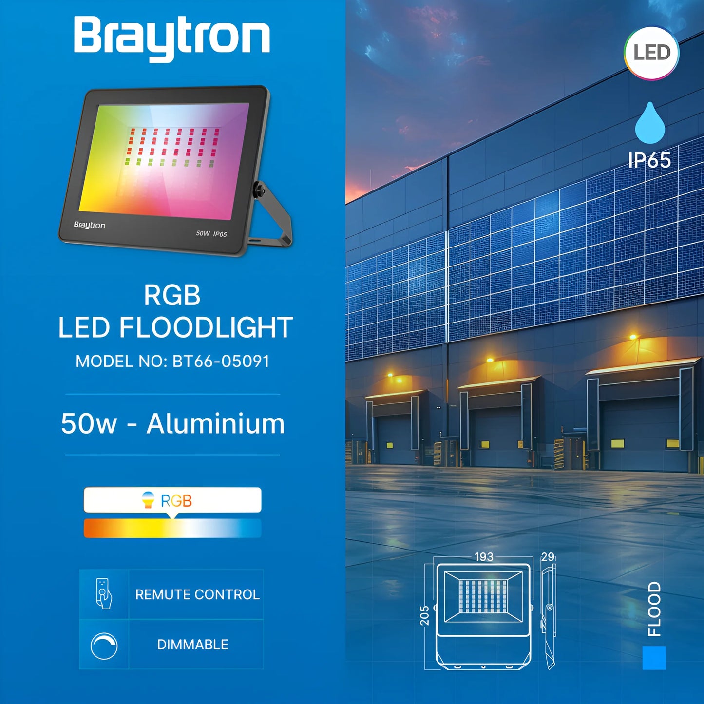 Braytron Flood Cf 50W Crna Rgb Ip65 Led Reflektor