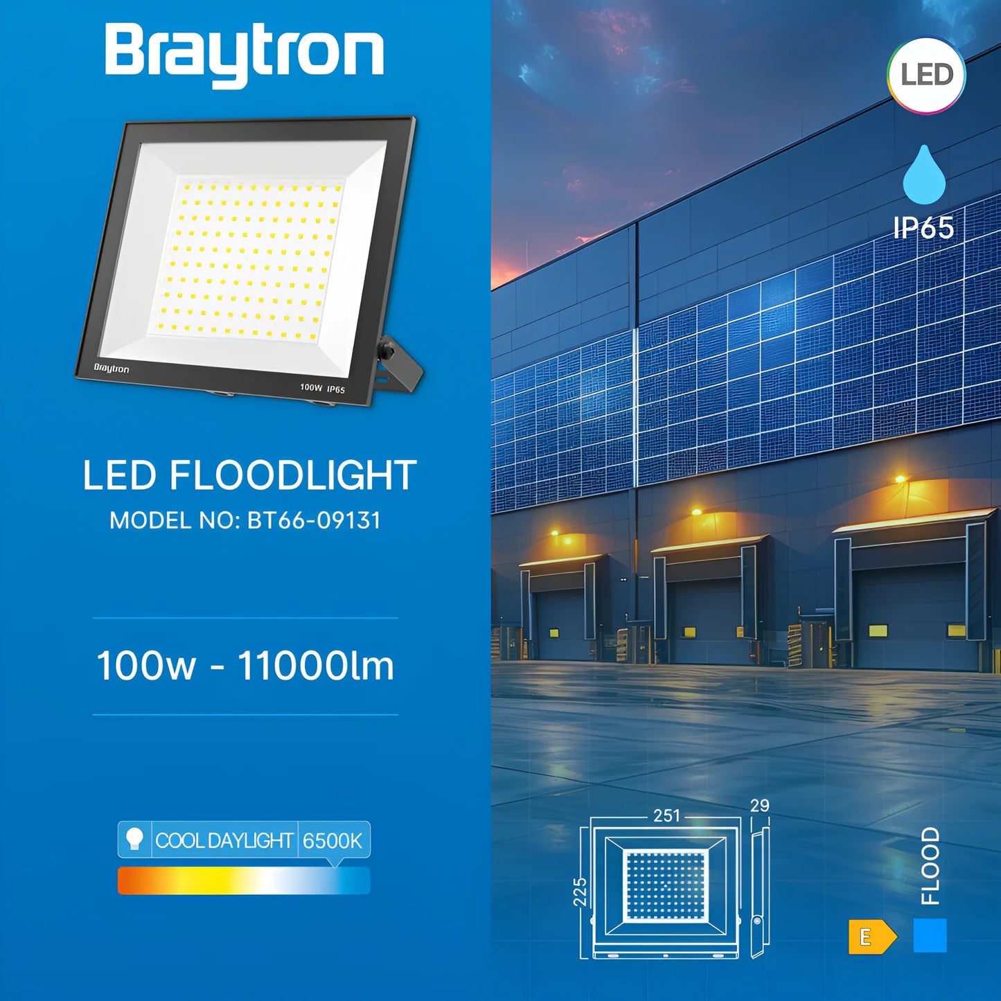 Braytron Flood Cf 100W Crna 6500K Ip65 Led Reflektor