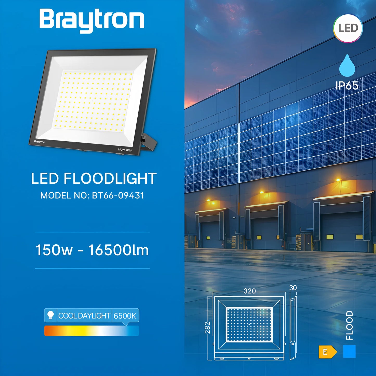 Braytron Flood Cf 150W Crna 6500K Ip65 Led Reflektor