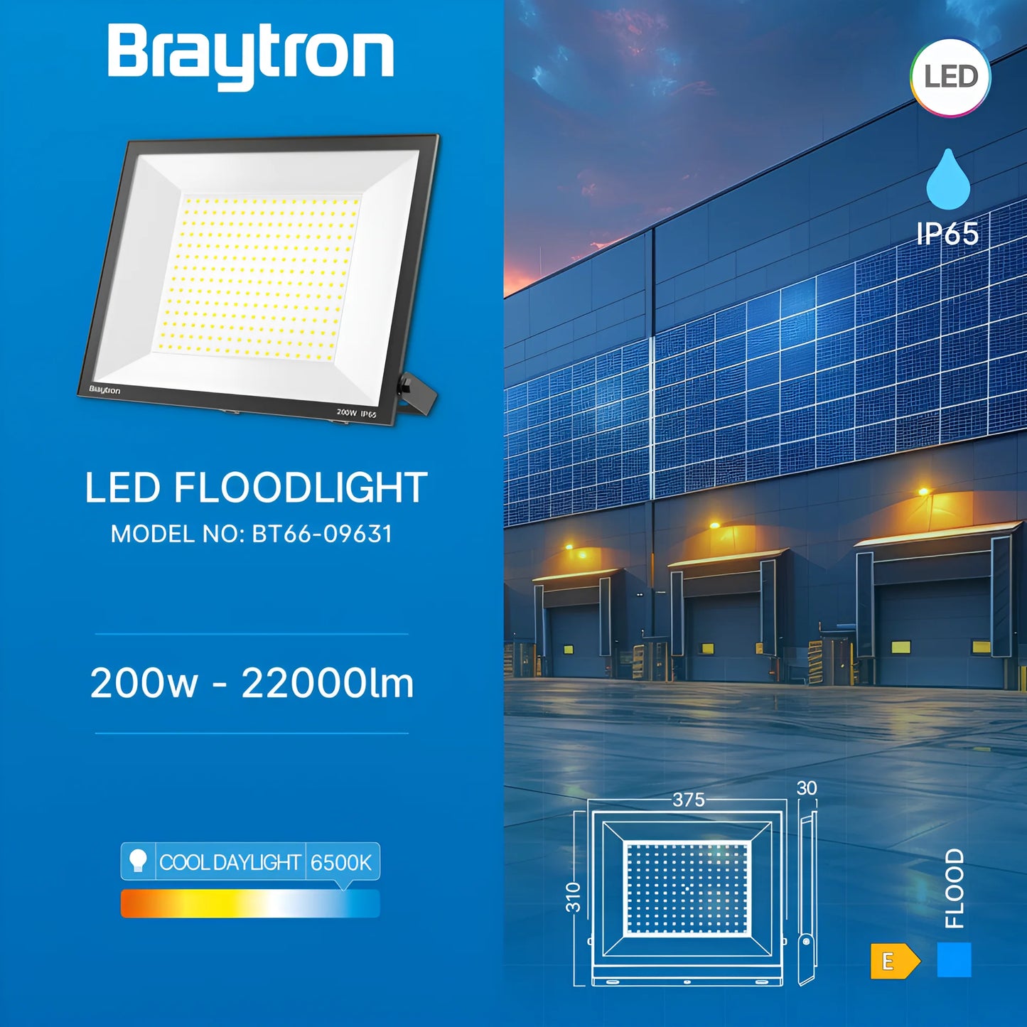 Braytron Flood Cf 200W Crna 6500K Ip65 Led Reflektor