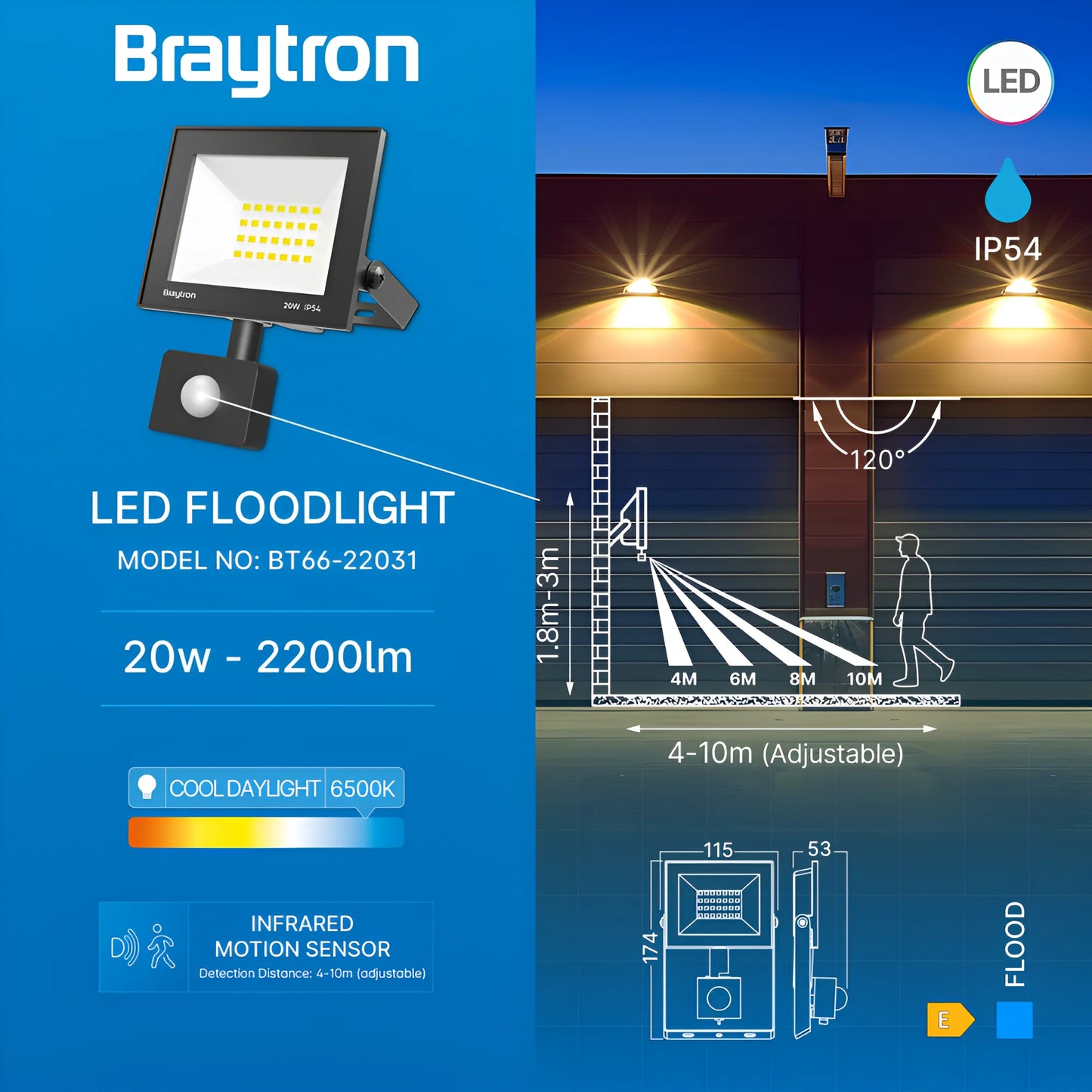 Braytron Flood Cf 20W Crni 6500K Sns Ip54 Led Reflektor