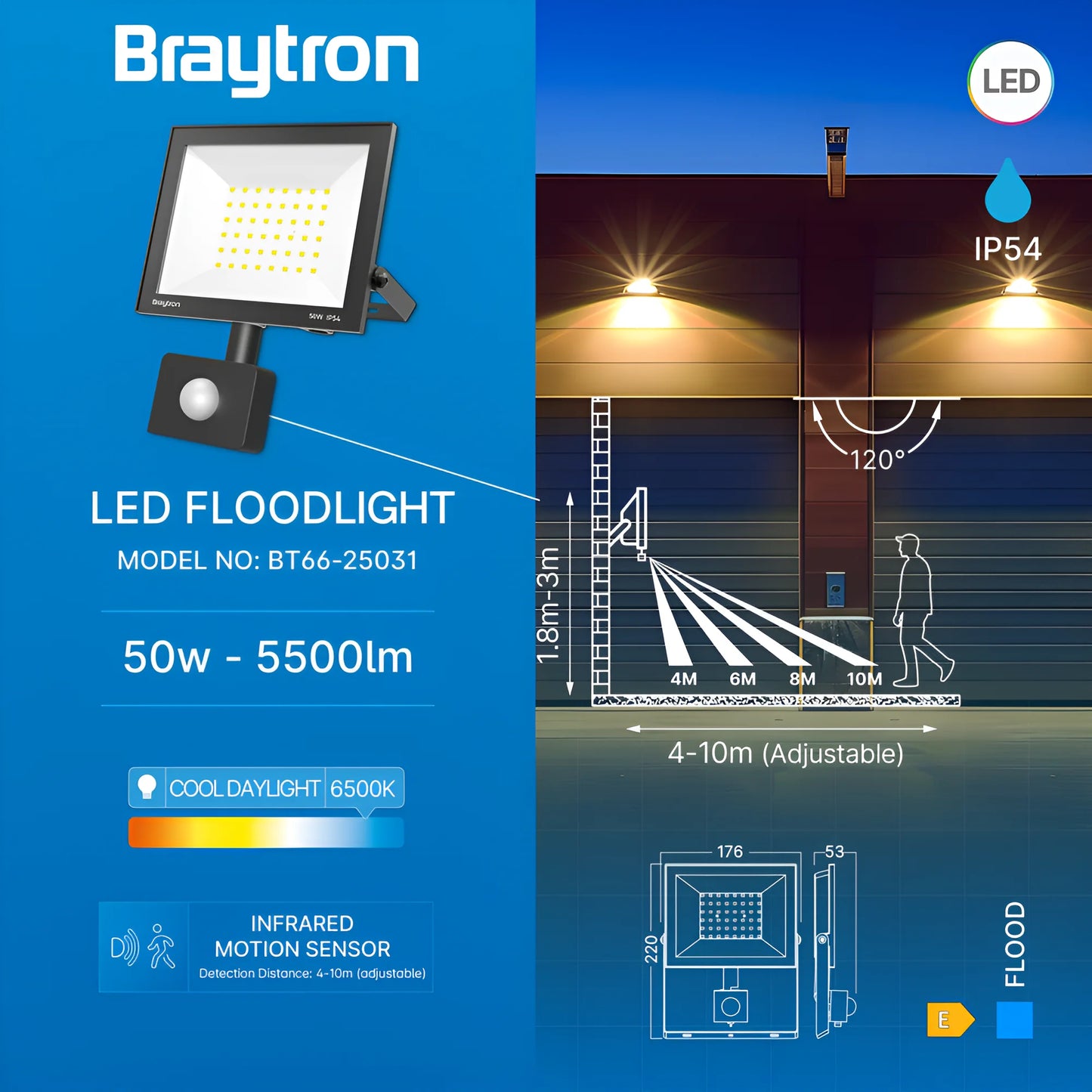 Braytron Flood Cf 50W Crni 6500K Sns Ip54 Led Reflektor