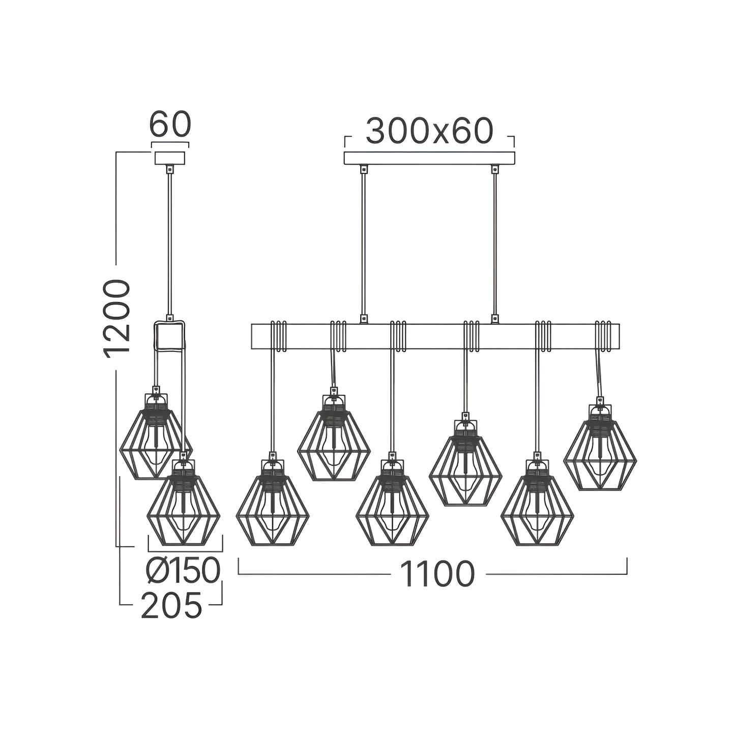 Braytron D002S 6H 6Xe27 Drvo Dekorativna Visilica