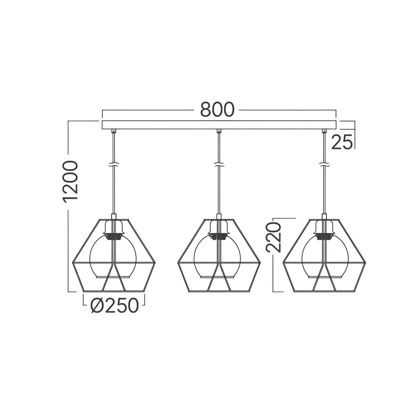 Braytron W004S 3H 3Xe27 Crna Dekorativna Visilica