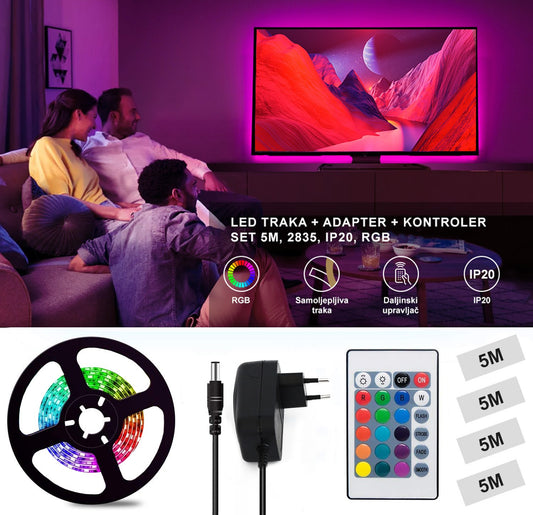 LED traka+adapter+kontroler - set 5M 2835 IP20 RGB